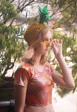 HANDMADE ORANGE FIREY PRINTED FESTIVAL CROP TOP