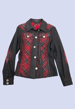 Vintage Black Red Tartan Plaid Check Cotton Punk Jacket