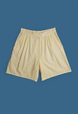90's High Waist Retro Cotton Shorts Straw-Yellow Bermuda