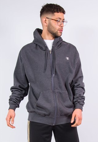 CHAMPION ZIP FASTEN GREY HOODIE HOODED SWEATSHIRT