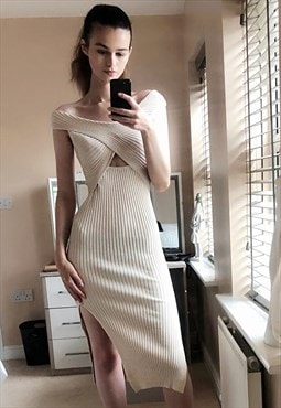 Ribbed Knit Bodycon Dress with Cut-out design