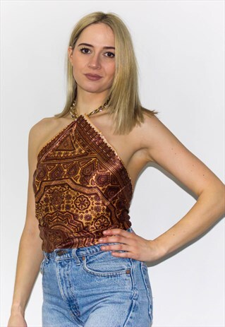VINTAGE 90'S GOLD CHAIN HALTER TOP