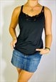 Vintage Size S Y2K Black Lace Cami Top In Black