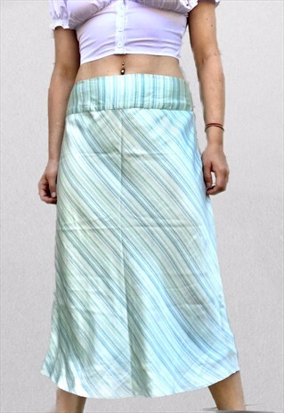 VINTAGE 90S MINT GREEN SATIN STRIPED SKIRT
