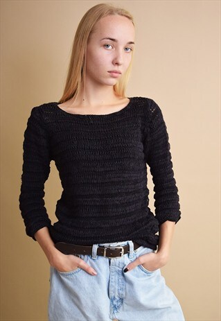 90'S STRIPED MINIMALIST DARK PURPLE KNITTED JUMPER TOP