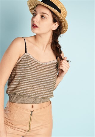 70'S PARIS CHIC JAZZY STRIPED KNIT FESTIVAL TEEN CROP TOP
