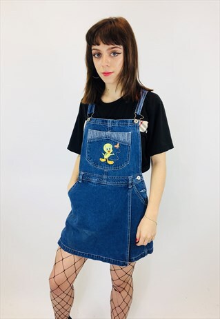 VINTAGE LOONEY TOONS EMBROIDERED DENIM DUNGAREES