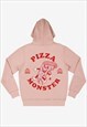 PIZZA MONSTER UNISEX VINTAGE STYLE GRAPHIC HOODIE IN PEACH