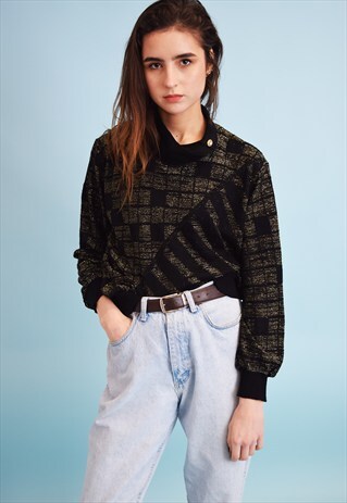 80'S RETRO SHIMMER ABSTRACT PRINT KNIT OVERSIZED JUMPER TOP