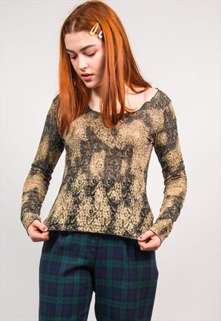 VINTAGE 90'S GREEN LACE SHEER GRUNGE LONG SLEEVE TOP