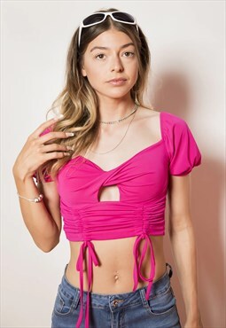 Hot Pink Twist Front Milkmaid Top 