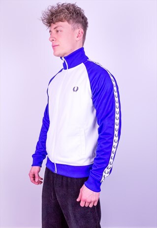 VINTAGE FRED PERRY JACKET IN BLUE & WHITE MEDIUM
