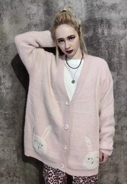 Bunny cardigan rabbit sweater knitwear jumper pastel pink