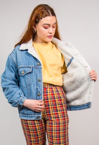 VINTAGE 90'S BLUE SHEARLING LINED DENIM JACKET