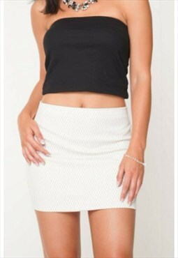 Rubber Stretch White Check Print Back Zip Bodycon Mini Skirt