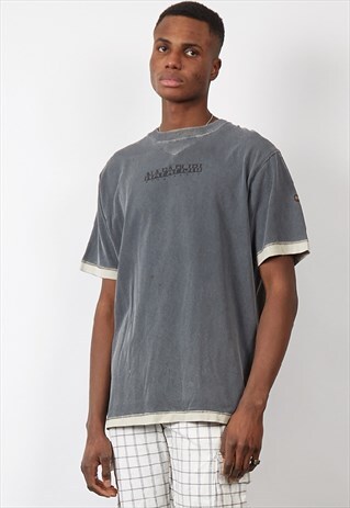VINTAGE 90'S NAPAPIJRI WASHED GREY LOGO T-SHIRT