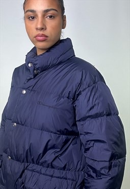 Navy Blue 90s Champion Embroidered Puffer Jacket Coat