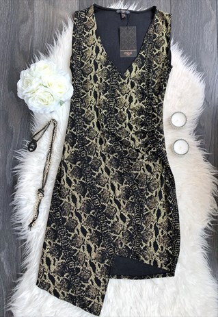 GOLD & BLACK SNAKEPRINT SPARKLE MIDI DRESS