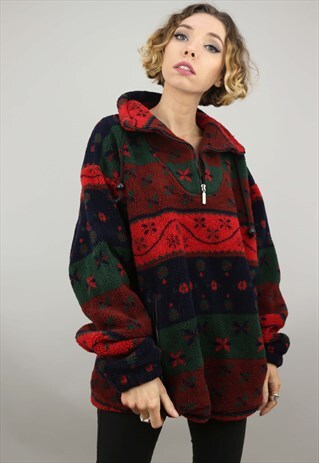 VINTAGE 90S OVERSIZED PATTERNED TEDDY SHERPA FLEECE