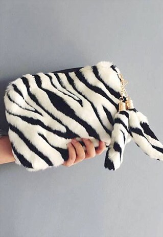 ZEBRA FAUX FUR CLUTCH