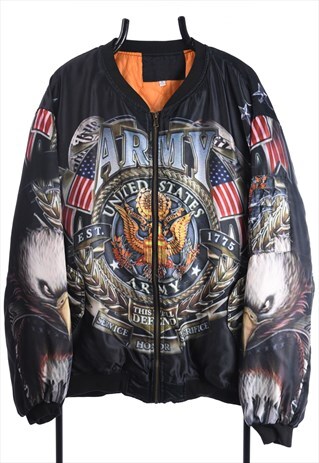 VINTAGE ALL-OVER PRINT US ARMY BOMBER JACKET IN BLACK