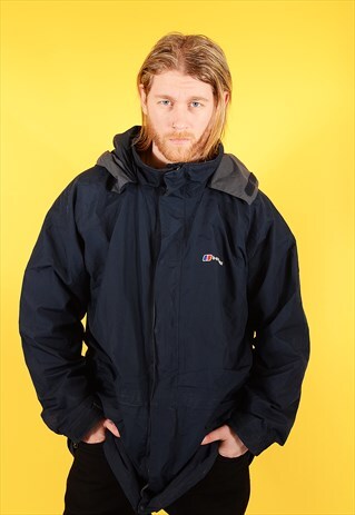 VINTAGE BERGHAUS GORE-TEX RAIN COAT NAVY TALL