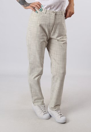 HIGH WAISTED TROUSERS PRINT CHECKED TAPERED UK 12 (J82B)