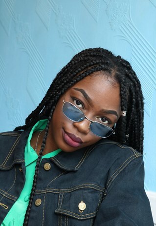 90S SLIM OVAL, RECTANGULAR, BLUE TINTED SUNGLASSES