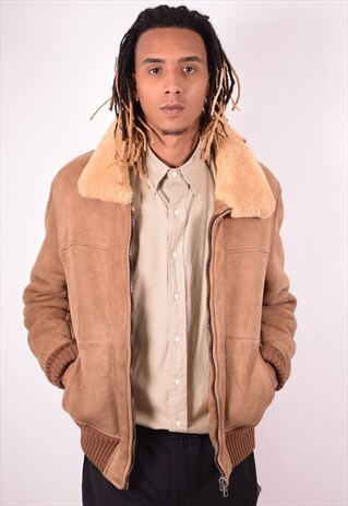 MENS VINTAGE SHERPA JACKET MEDIUM BROWN 90S