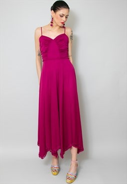 70's Vintage Purple Evening  Hankerchief Hem Midi Dress