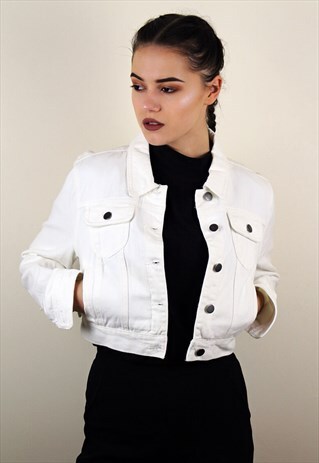 VINTAGE WHITE CROPPED DENIM JACKET