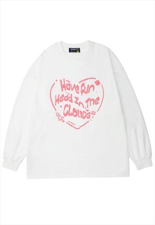 HEART LETTER FOAM PRINT CREW NECK PULLOVER