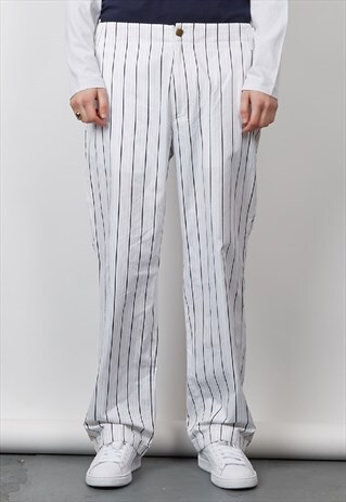 VINTAGE 90'S VERSACE WHITE STRIPED TROUSERS