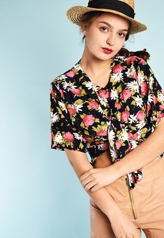 VINTAGE 90'S RETRO PARIS CHIC FLORAL BLOUSE TOP