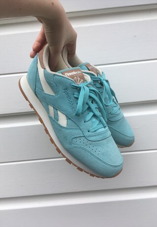 WOMENS WHITE TURQUOISE BLUE REEBOK TRAINERS SUEDE SHOES