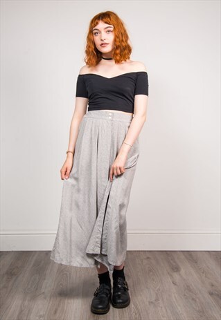 90'S VINTAGE GREY PATTERNED SUMMER MIDI SKIRT