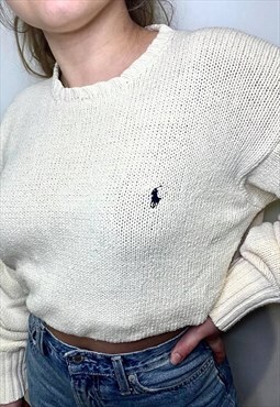 Up-cycled Ralph Lauren Cream cropped jumper 