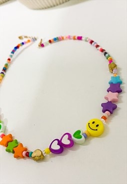 Cute Mixed Beaded Heart & Smile Necklace