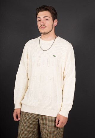 VINTAGE CREAM LACOSTE PATTERN KNIT JUMPER