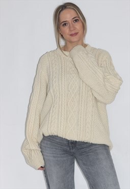 Vintage Pure Irish Wool Aran Knitted Slouchy Jumper