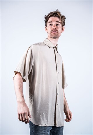 VINTAGE 1980S BEIGE SILK SHIRT