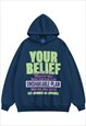 POSTER PRINT HOODIE RETRO PULLOVER UNSHAKABLE SLOGAN TOP