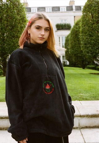 FLEECE IN BLACK WATERMELON DISCO RAVER EMBROIDERY