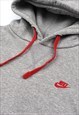 NIKE GREY PULLOVER HOODIE, RED EMBROIDERED LOGO