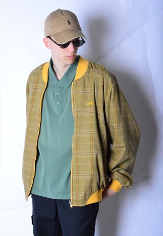 VINTAGE 90S YELLOW CHECK REVERSIBLE OPEL COLLECTION BOMBER