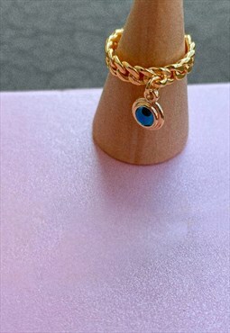 Marisa Evil Eye Chain Ring - Gold
