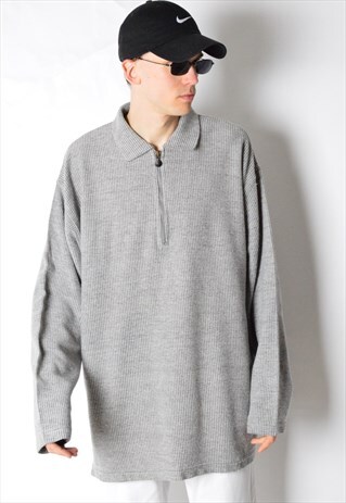 VINTAGE GREY WOOL BLEND LIGHTWEIGHT 1/3 ZIPPER JUMPER