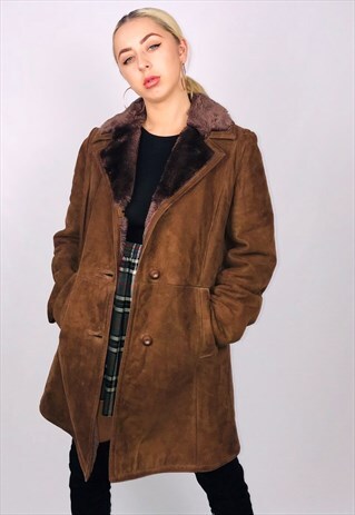 VINTAGE REAL SUEDE SHEEPSKIN SHEARLING COAT