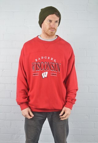 VINTAGE LEE RED "WISCONSIN" COLLEGE SWEATSHIRT