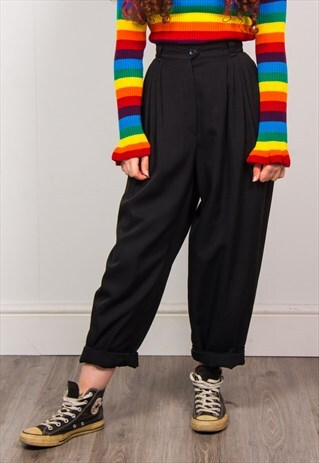VINTAGE 90'S BLACK TAPERED HIGH WAIST TROUSERS
